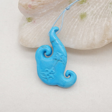 Carved Howlite Gemstone Pendant Bead, Drilled Cabohon For Jewelry DIY Making, 39x24x6mm, 7.9g