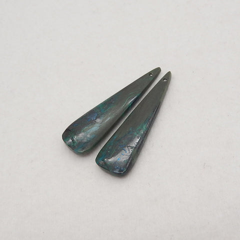 Natural Gemstone Chrysocolla Triangle Gemstone Earring Beads, Drilled Cabochons, Popular Earrings Pair, 37x10x4mm, 4.7g