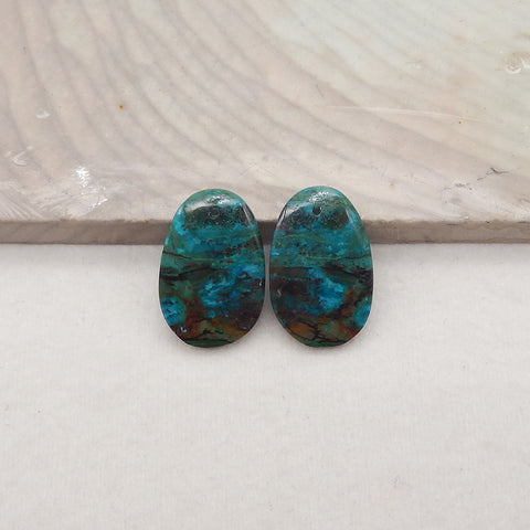 Natural Gemstone Chrysocolla Gemstone Earring Beads, Popular Earrings Pair, 20x13x4mm, 3.7g