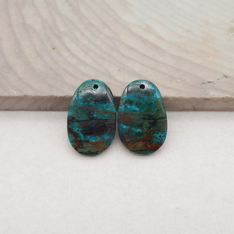 Natural Gemstone Chrysocolla Gemstone Earring Beads, Popular Earrings Pair, 20x13x4mm, 3.7g