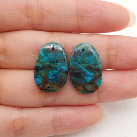 Natural Gemstone Chrysocolla Gemstone Earring Beads, Popular Earrings Pair, 20x13x4mm, 3.7g