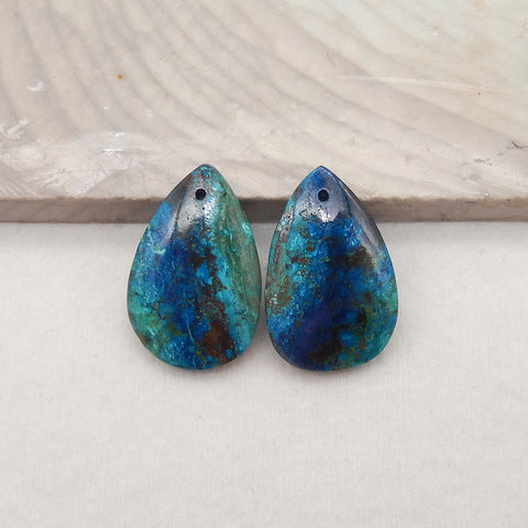 Natural Gemstone Chrysocolla Teardrop Gemstone Earring Beads, Popular Earrings Pair, 24x16x5mm, 6.3g