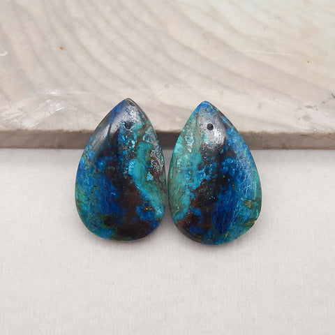 Natural Gemstone Chrysocolla Teardrop Gemstone Earring Beads, Popular Earrings Pair, 24x16x5mm, 6.3g