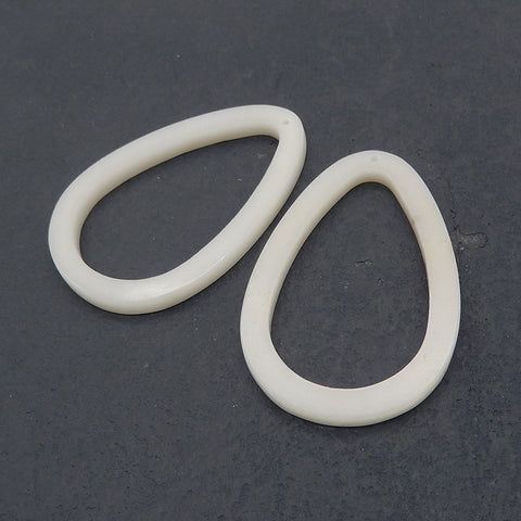 Unique Earring Beads! 1 Pair Natural White Jade Teardrop Gemstone Earring Beads, Semi Gemstone Product For Jewelry Making, Drilled Gemstone Pair, 49x32x3mm, 9.3g