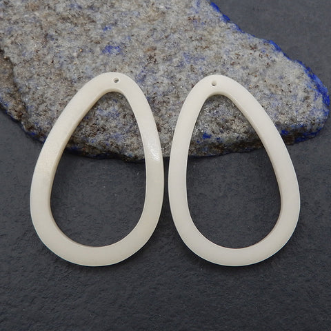 Unique Earring Beads! 1 Pair Natural White Jade Teardrop Gemstone Earring Beads, Semi Gemstone Product For Jewelry Making, Drilled Gemstone Pair, 49x32x3mm, 9.3g