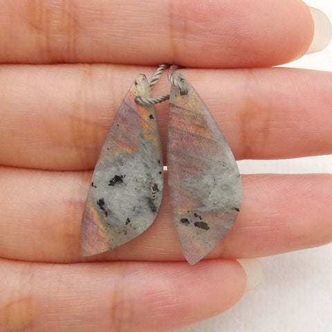 New 1 Pair Natural Flash Labradorite Gemstone Earrings, Gem Jewelry Gift, Gemstone Earring Pair, 39×11×3mm, 2.9g