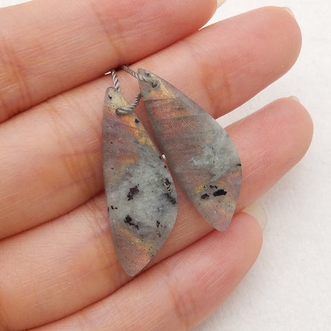 New 1 Pair Natural Flash Labradorite Gemstone Earrings, Gem Jewelry Gift, Gemstone Earring Pair, 39×11×3mm, 2.9g