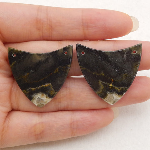 Natural Bumble Bee Stone Double Hole Gemstone Earring Beads, Popular Earring Pair, Jewelry DIY Making, 28x28x3mm, 7.3g