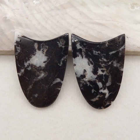 Natural Zebra Jasper Double Hole Gemstone Earring Beads, Popular Earring Pair, Jewelry DIY Making, 37x25x3mm, 10.9g