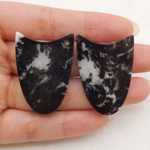 Natural Zebra Jasper Double Hole Gemstone Earring Beads, Popular Earring Pair, Jewelry DIY Making, 37x25x3mm, 10.9g