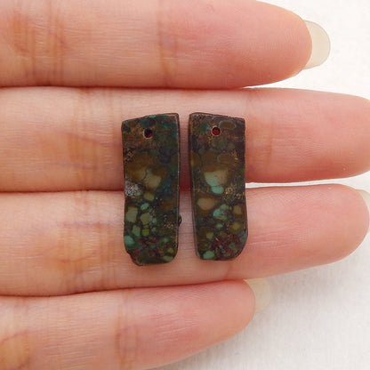 Nugget (Rough Sides) Natural Turquoise Earring Beads, Drilled Stone Earring Pair, Gemstone For Jewelry DIY Making, 21x8x2mm, 2g