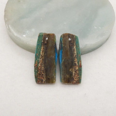 New Nugget Blue Opal Gemstone Earrings Beads, Handmade Jewelry, 25x11x3mm, 2.7g