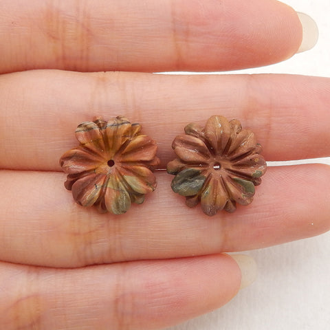 1 Pair Carved Natural Multi-Color Picasso Jasper Flower Gemstone Earring Beads, Jewelry DIY Making, 15x4mm, 1.9g