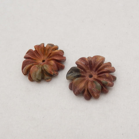 1 Pair Carved Natural Multi-Color Picasso Jasper Flower Gemstone Earring Beads, Jewelry DIY Making, 15x4mm, 1.9g