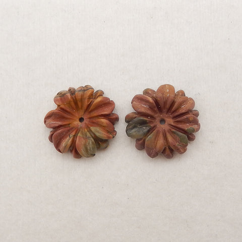 1 Pair Carved Natural Multi-Color Picasso Jasper Flower Gemstone Earring Beads, Jewelry DIY Making, 15x4mm, 1.9g