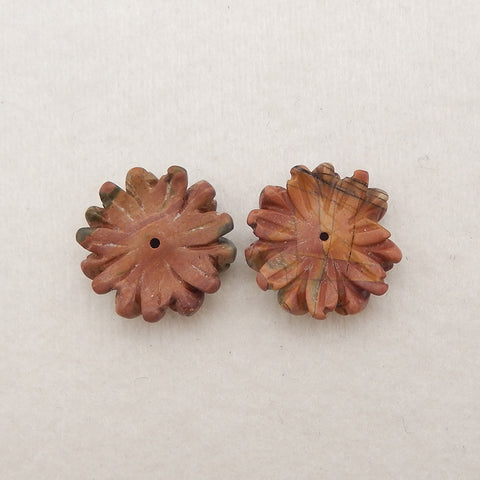 1 Pair Carved Natural Multi-Color Picasso Jasper Flower Gemstone Earring Beads, Jewelry DIY Making, 15x4mm, 1.9g