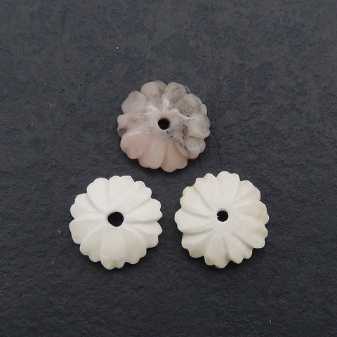 3PCS Carved Natural Agate And Pink Opal Flower Gemstone Cabochons, Unique Stone Flower Cabochons, Jewelry DIY Making, 17x4mm, 4.9g