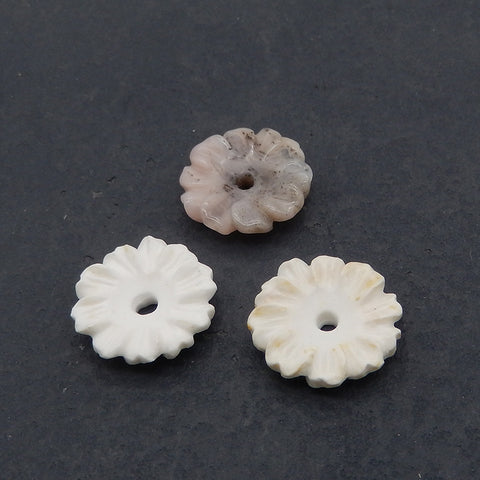 3PCS Carved Natural Agate And Pink Opal Flower Gemstone Cabochons, Unique Stone Flower Cabochons, Jewelry DIY Making, 17x4mm, 4.9g