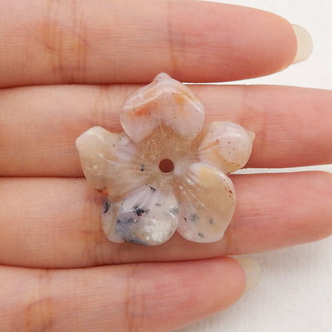 Carved Natural Pink Opal Gemstone Flower Pendant beads,  Jewelry Gift,29X5mm, 4.1g