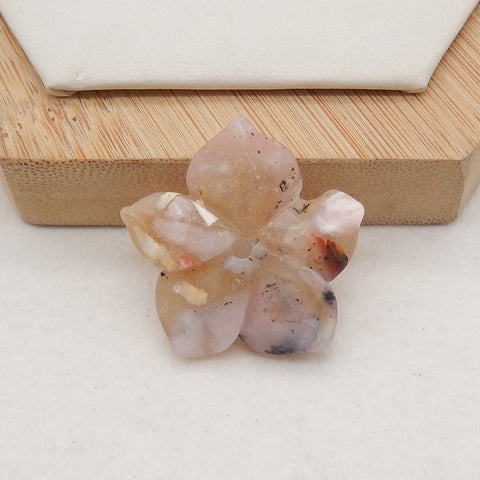 Carved Natural Pink Opal Gemstone Flower Pendant beads,  Jewelry Gift,29X5mm, 4.1g