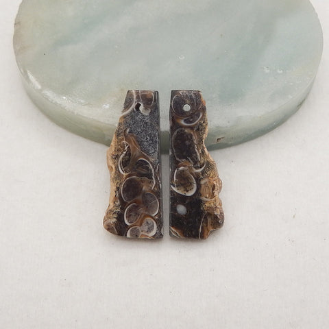 Nugget (Rough Sides) Natural Turritella Jasper Gemstone Earring Beads, Drilled Gemstone Earring Pair, 21x10x3mm, 3.1g