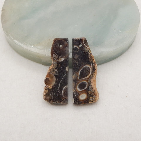 Nugget (Rough Sides) Natural Turritella Jasper Gemstone Earring Beads, Drilled Gemstone Earring Pair, 21x10x3mm, 3.1g