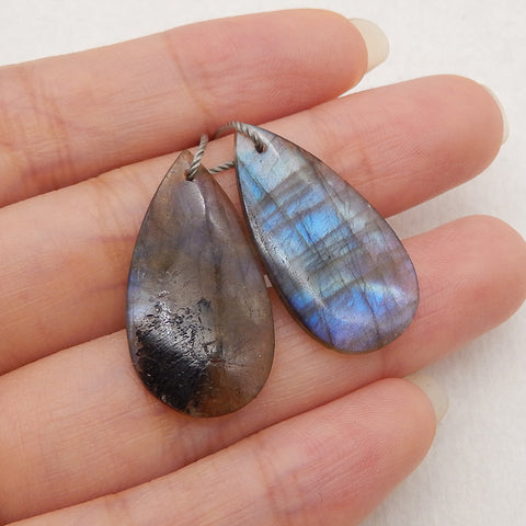 New 1 Pair Natural Flash Labradorite Gemstone Earrings, Gem Jewelry Gift, Gemstone Earring Pair, 27×14×3mm, 4g