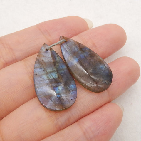 New 1 Pair Natural Flash Labradorite Gemstone Earrings, Gem Jewelry Gift, Gemstone Earring Pair, 27×14×3mm, 4g