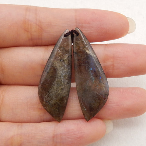 New 1 Pair Natural Flash Labradorite Gemstone Earrings, Gem Jewelry Gift, Gemstone Earring Pair, 37×13×4mm, 5.7g