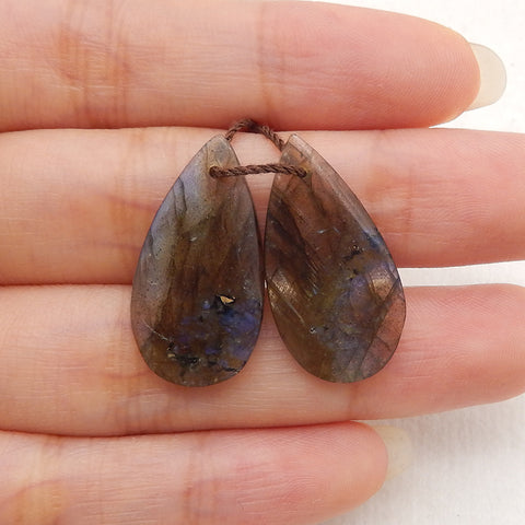 New 1 Pair Natural Flash Labradorite Gemstone Earrings, Gem Jewelry Gift, Customized Gemstone Earring Pair, 25×13×4mm, 3.4g