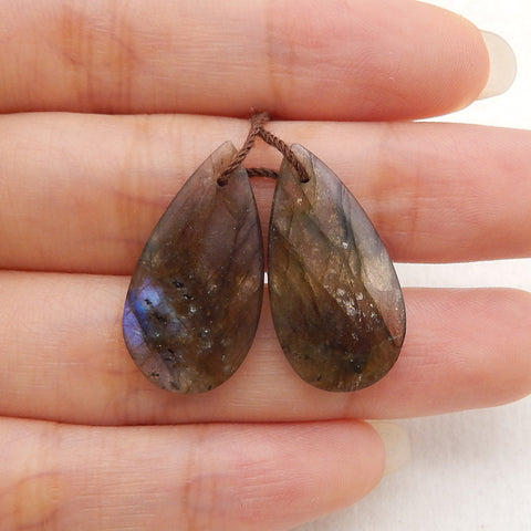 New 1 Pair Natural Flash Labradorite Gemstone Earrings, Gem Jewelry Gift, Customized Gemstone Earring Pair, 25×13×4mm, 3.4g