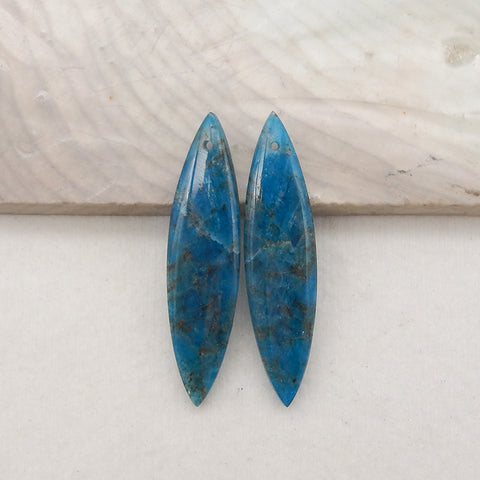 New Natural Blue Apatite Crystal Earrings, Gemstone Earring Pair,Semi Precious Stone For Jewelry DIY Making,43x11x4mm, 6.8g