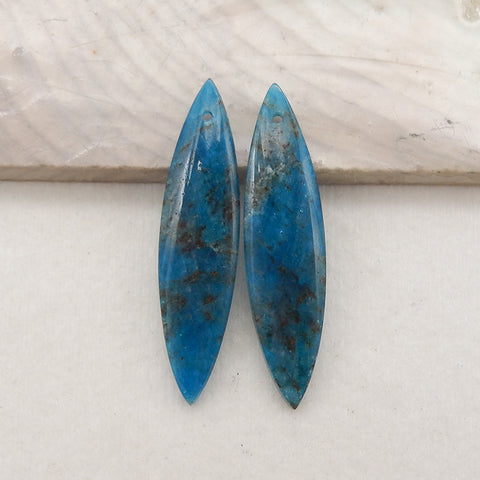 New Natural Blue Apatite Crystal Earrings, Gemstone Earring Pair,Semi Precious Stone For Jewelry DIY Making,43x11x4mm, 6.8g