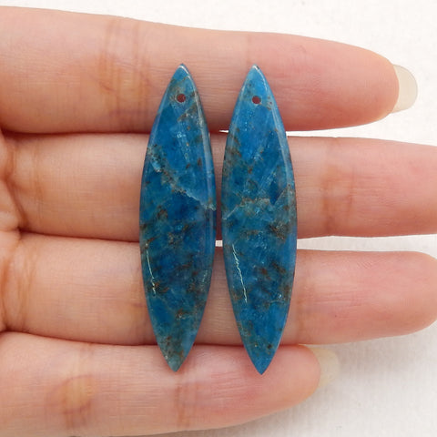 New Natural Blue Apatite Crystal Earrings, Gemstone Earring Pair,Semi Precious Stone For Jewelry DIY Making,43x11x4mm, 6.8g