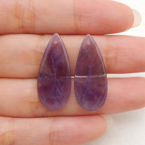 New Natural Stone Amethyst Teardrop Earring Beads, Drilled Earrings For Jewelry DIY Making, Purple Stone Earrings, 27x12x3mm,2.9g