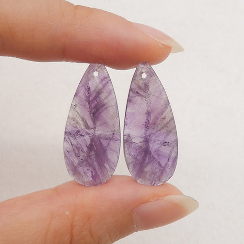 New Natural Stone Amethyst Teardrop Earring Beads, Drilled Earrings For Jewelry DIY Making, Purple Stone Earrings, 27x12x3mm,2.9g