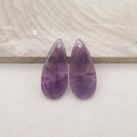 New Natural Stone Amethyst Teardrop Earring Beads, Drilled Earrings For Jewelry DIY Making, Purple Stone Earrings, 27x12x3mm,2.9g