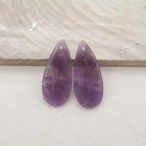 New Natural Stone Amethyst Teardrop Earring Beads, Drilled Earrings For Jewelry DIY Making, Purple Stone Earrings, 27x12x3mm,2.9g