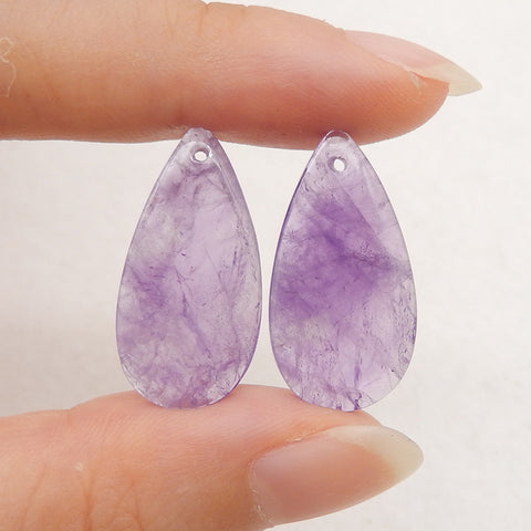 New Natural Stone Amethyst Teardrop Earring Beads, Drilled Earrings For Jewelry DIY Making, Purple Stone Earrings, 24x12x3mm,2.4g