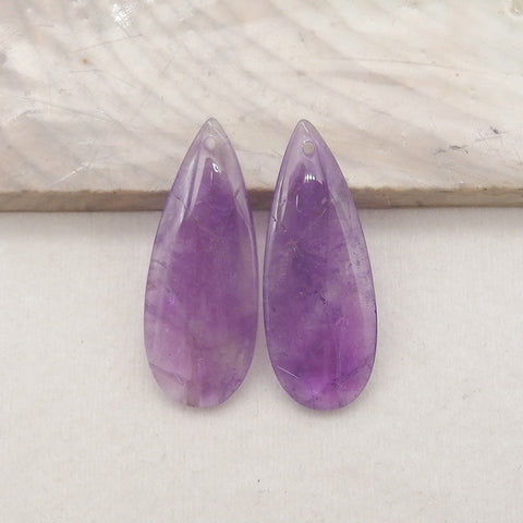 New Natural Stone Amethyst Teardrop Earring Beads, Drilled Earrings For Jewelry DIY Making, Purple Stone Earrings, 33x13x4mm,5.1g