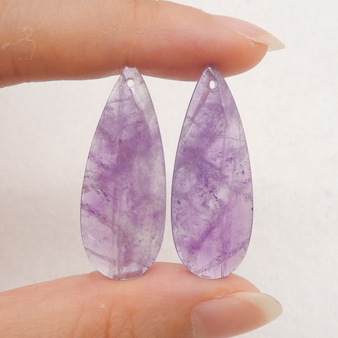 New Natural Stone Amethyst Teardrop Earring Beads, Drilled Earrings For Jewelry DIY Making, Purple Stone Earrings, 33x13x4mm,5.1g