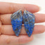 New! Carved Natural Stone Lapis Lazuli Leaf Earring Beads, Drilled Cabochons, Popular Earring Pair, 37x17x5mm, 11.3g