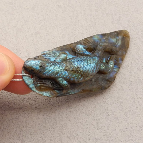 Natural Labradorite Carved lizard Pendant Bead 81x31x12mm, 32.9g