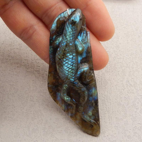 Natural Labradorite Carved lizard Pendant Bead 81x31x12mm, 32.9g - Gomggsale