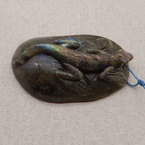 Natural Labradorite Carved lizard Pendant Bead 68x43x20mm, 62.5g