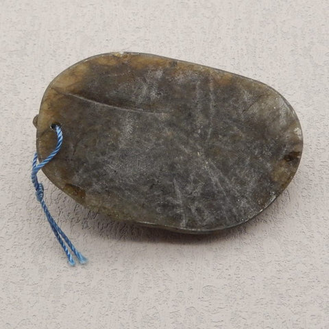 Perle pendentif percée en lézard labradorite sculptée à la main, 67 x 40 x 20 mm, 63,1 g