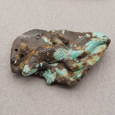 Natural Turquoise Carved lizard Pendant Bead 72x48x17mm, 19.3g