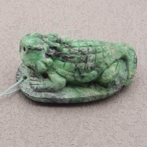 在线销售 Green Tree Turquoise 雕刻蜥蜴礼品，53x28x21mm42.54g