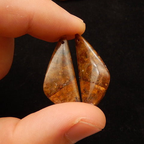 Natural Gold Rutilated Quartz Earring Beads 32x8x6mm, 4.9g