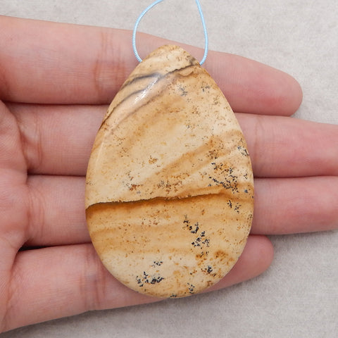 Natural Picture Jasper Gemstone Pendant,Drill Gemstone Pendant, Handmade Pendant Gift, 59×40×7mm, 25.8g